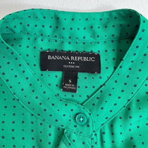 Banana Republic Sleeveless Dot Ruffle Placket Green Blue Button Top Women Small - Picture 6 of 11